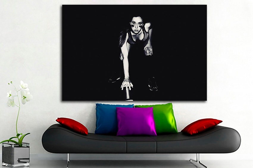 Football player Sportswoman art American football Sports canvas Boy game room decor Playroom picture Football wall print Black white decor