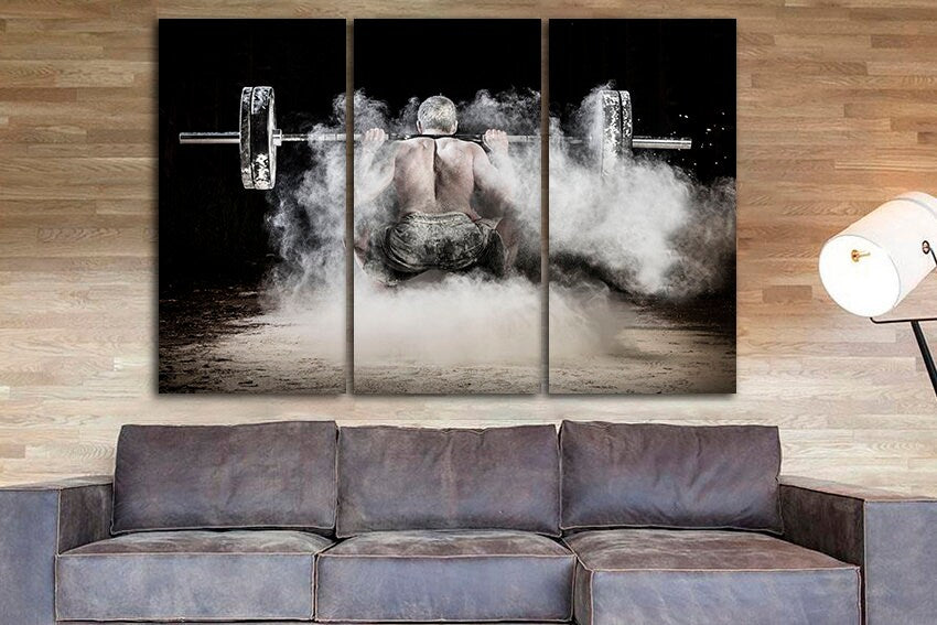 Barbell canvas Gym wall print Sportsman decor Fitness art Sport photo Boy game room art Athlete gift