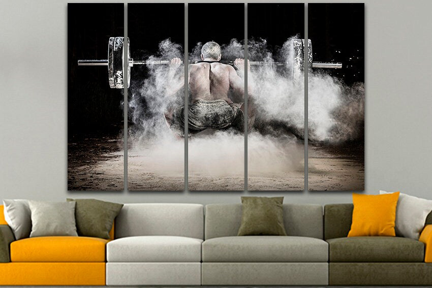 Barbell canvas Gym wall print Sportsman decor Fitness art Sport photo Boy game room art Athlete gift