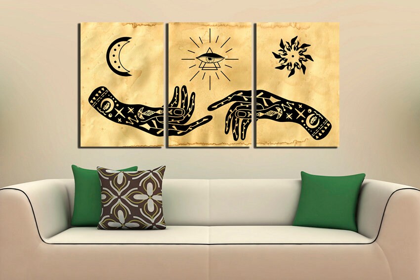 Magic hand symbol Print on canvas Eye talisman spiritual Hamsa print Triple moon pentacle Hamsa hand art Evil eye