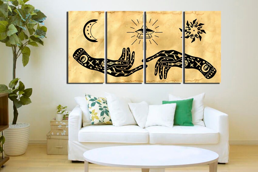 Magic hand symbol Print on canvas Eye talisman spiritual Hamsa print Triple moon pentacle Hamsa hand art Evil eye