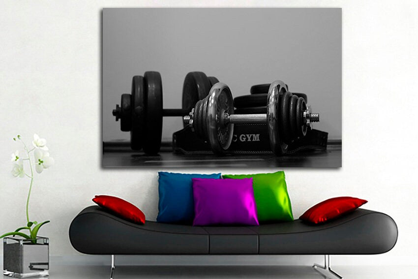 Sports equipment Gym canvas wall art training art Dumbbell artwork Fitness home decor Energy gym art