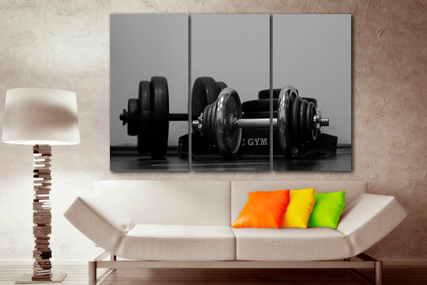 Sports equipment Gym canvas wall art training art Dumbbell artwork Fitness home decor Energy gym art