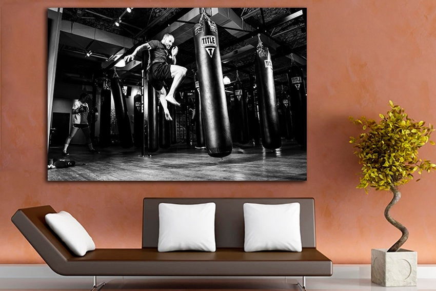 Gym canvas Punching bag Boxing print Boys room art Sports equipment Fitness artwork