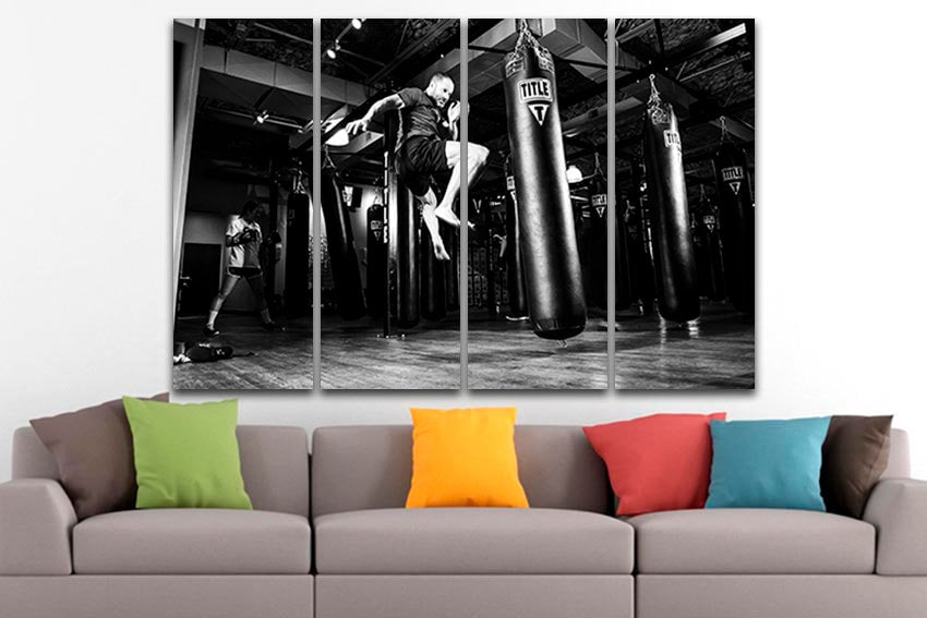 Gym canvas Punching bag Boxing print Boys room art Sports equipment Fitness artwork