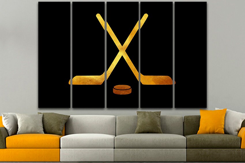 Hockey stick puck canvas Winter sports print Ice rink decor player gifts Design home art
