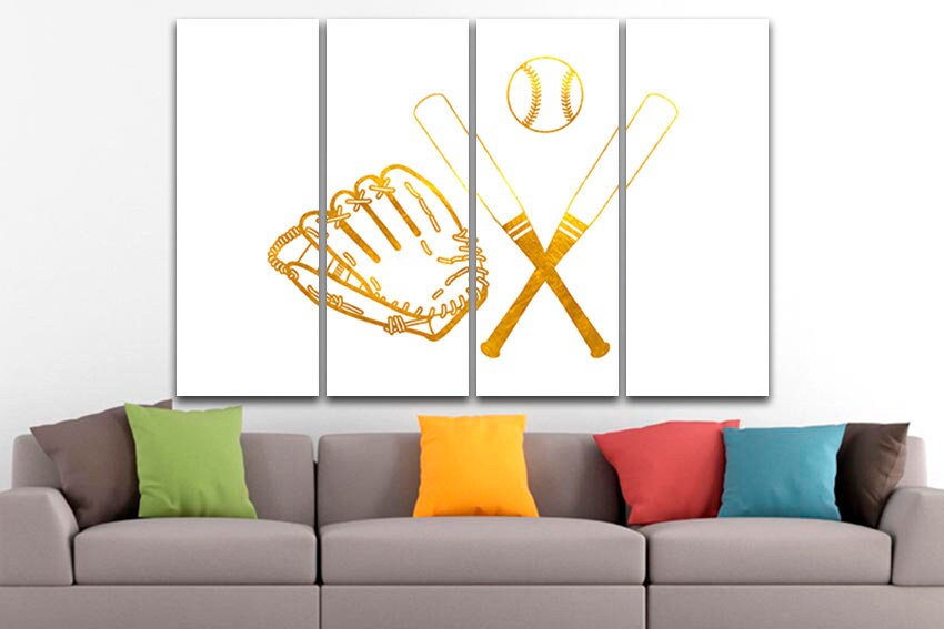 Baseball canvas Ready to hang Bat mitten ball Sport wall decor Boy room print ready to hang