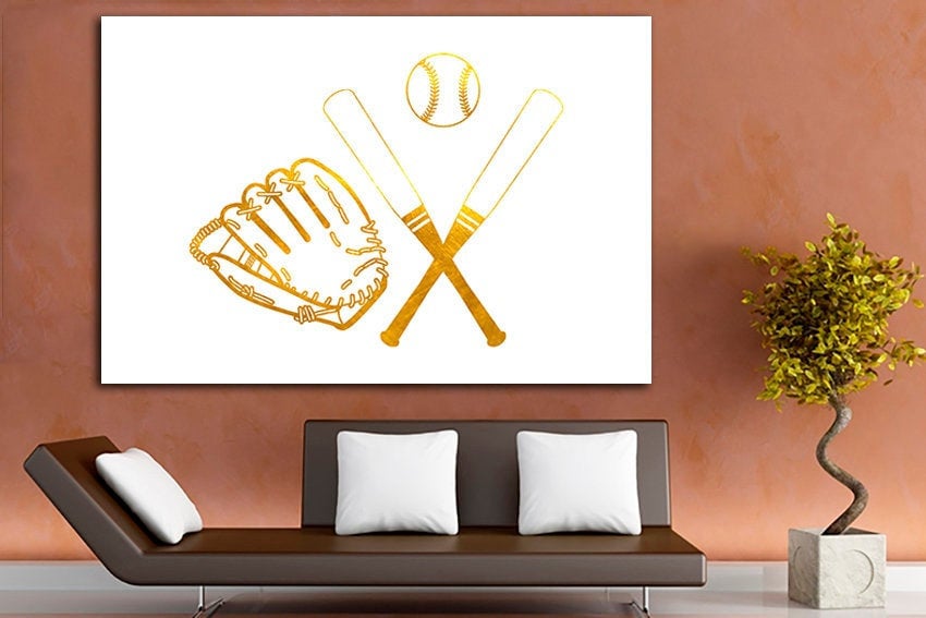 Baseball canvas Ready to hang Bat mitten ball Sport wall decor Boy room print ready to hang
