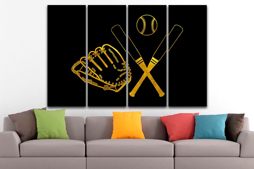 Baseball canvas Ready to hang Bat mitten ball Sport picture Game artwork Team sport game