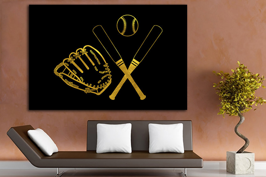 Baseball canvas Ready to hang Bat mitten ball Sport picture Game artwork Team sport game