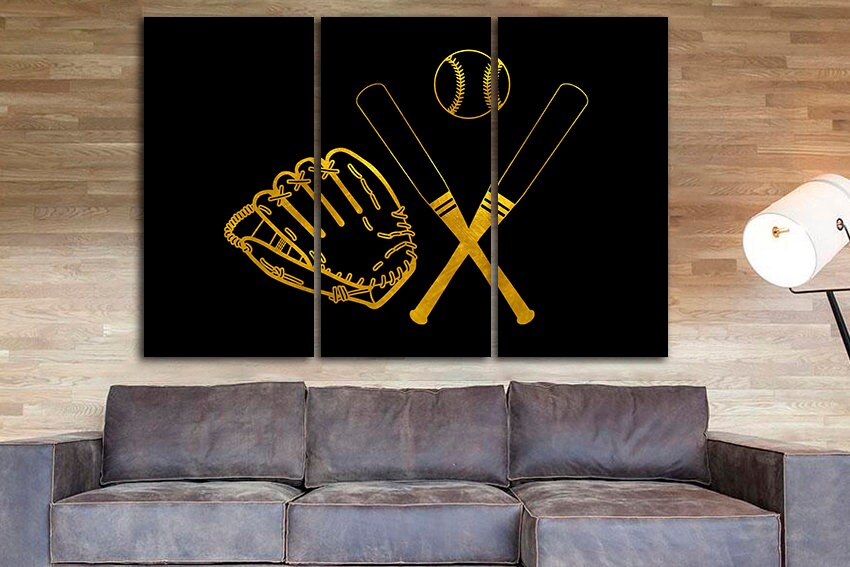 Baseball canvas Ready to hang Bat mitten ball Sport picture Game artwork Team sport game