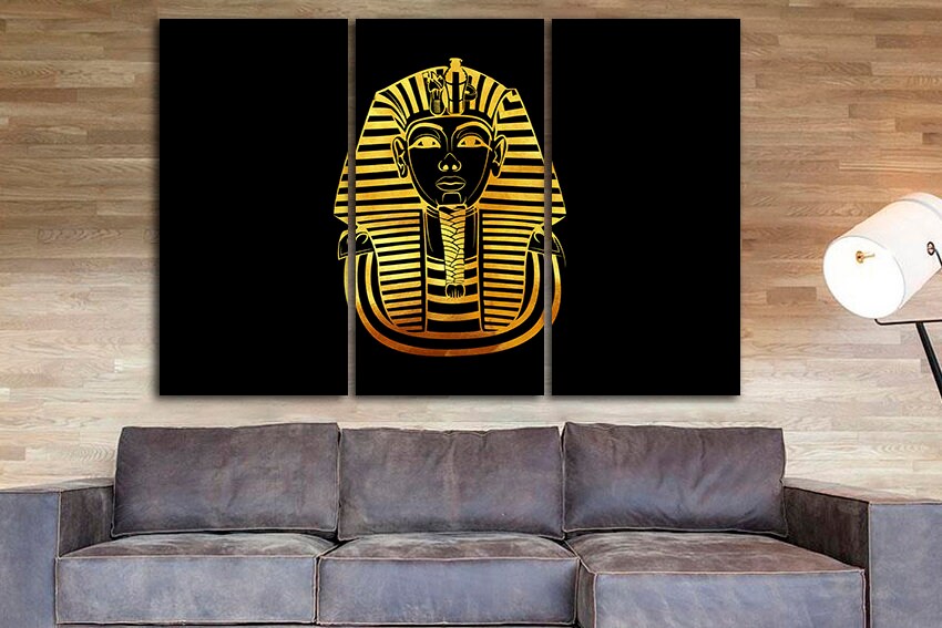 Pharaoh wall art Egypt print Africa ethnic décor Canvas gift art Egyptian artwork Black yellow art Ancient gift Ready to hang Sphynx picture
