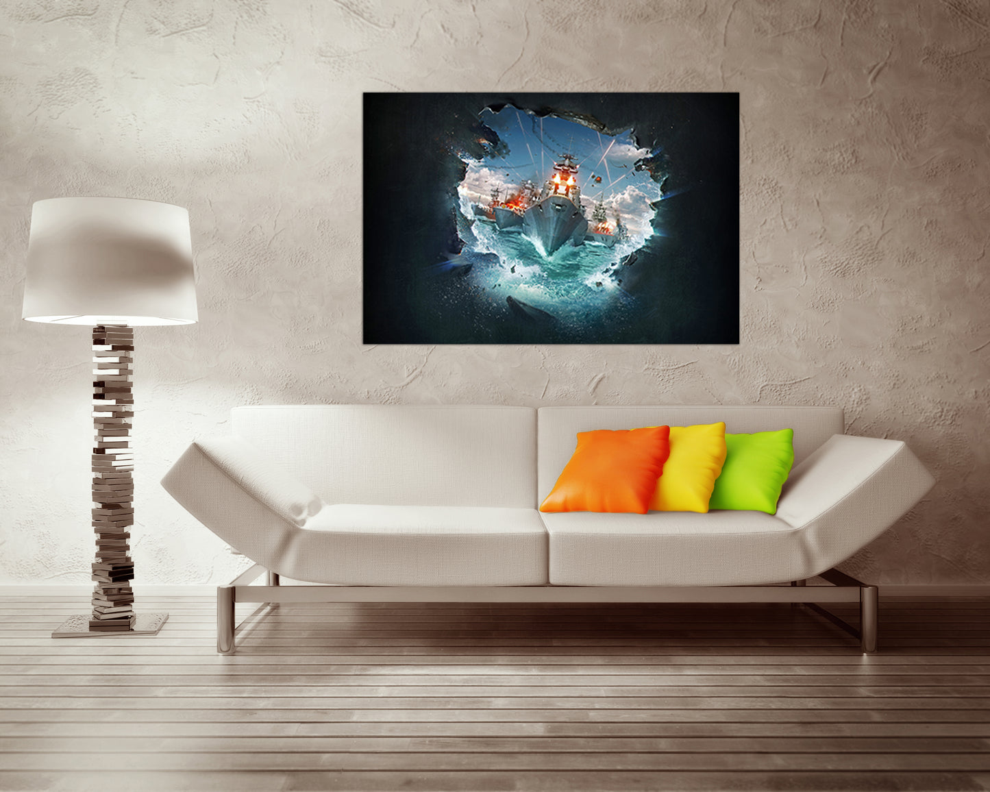 Warship canvas Kids wall art Nursery decor Sea battle Boy room artwork