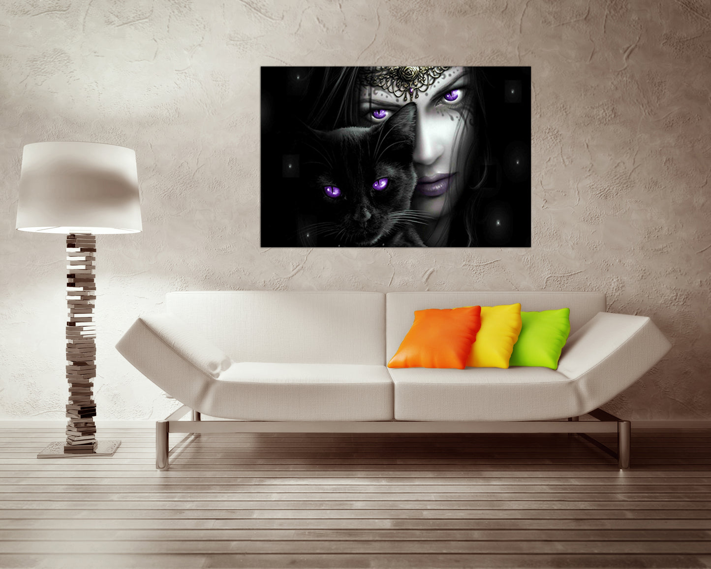 Gothic Victorian print on canvas Black cat décor for wall Magic art work