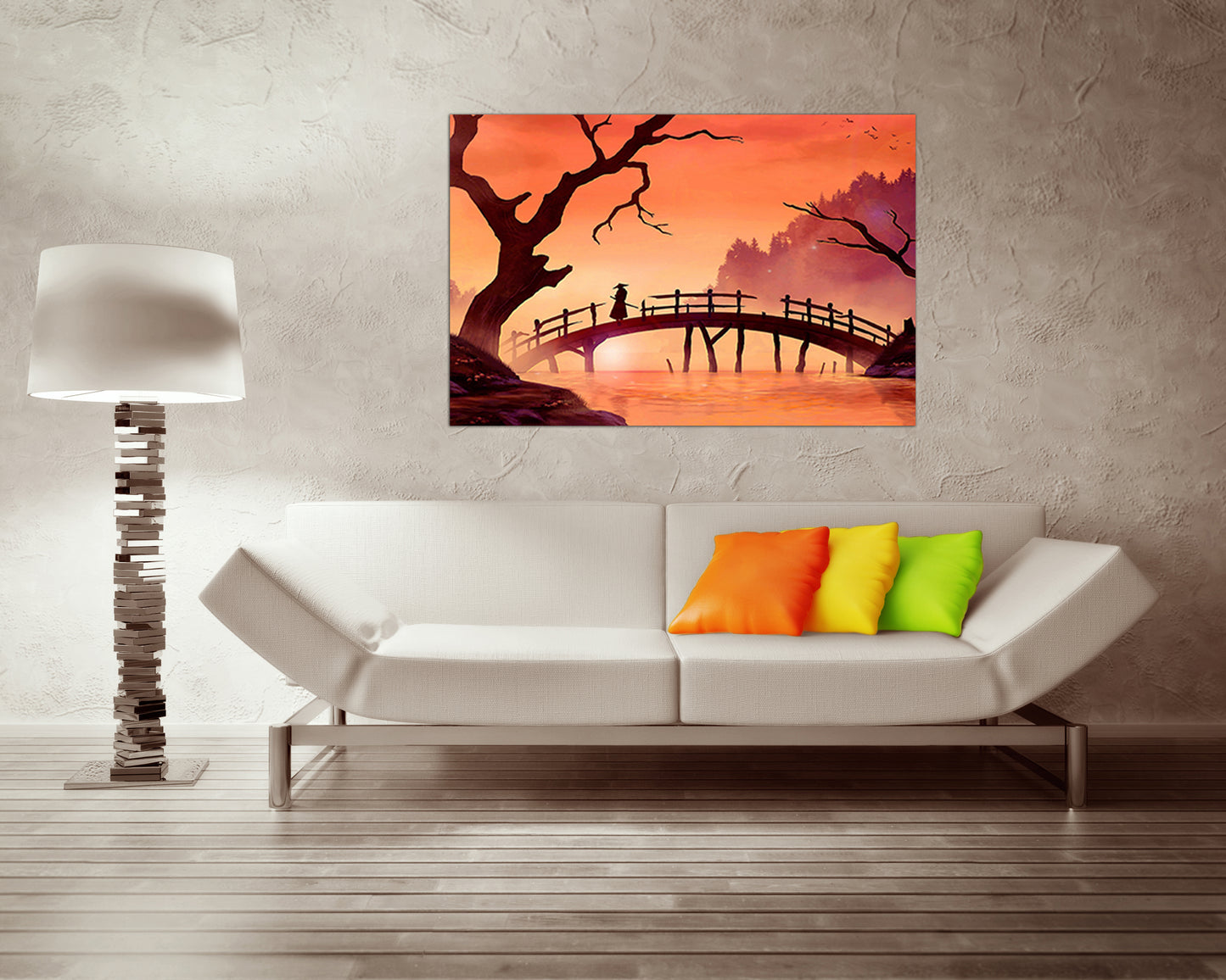 Samurai canvas Japanese art Traditional Japan Bridge wall art Samurai wall art Samurai wall décor Traditional art Gift samurai decor