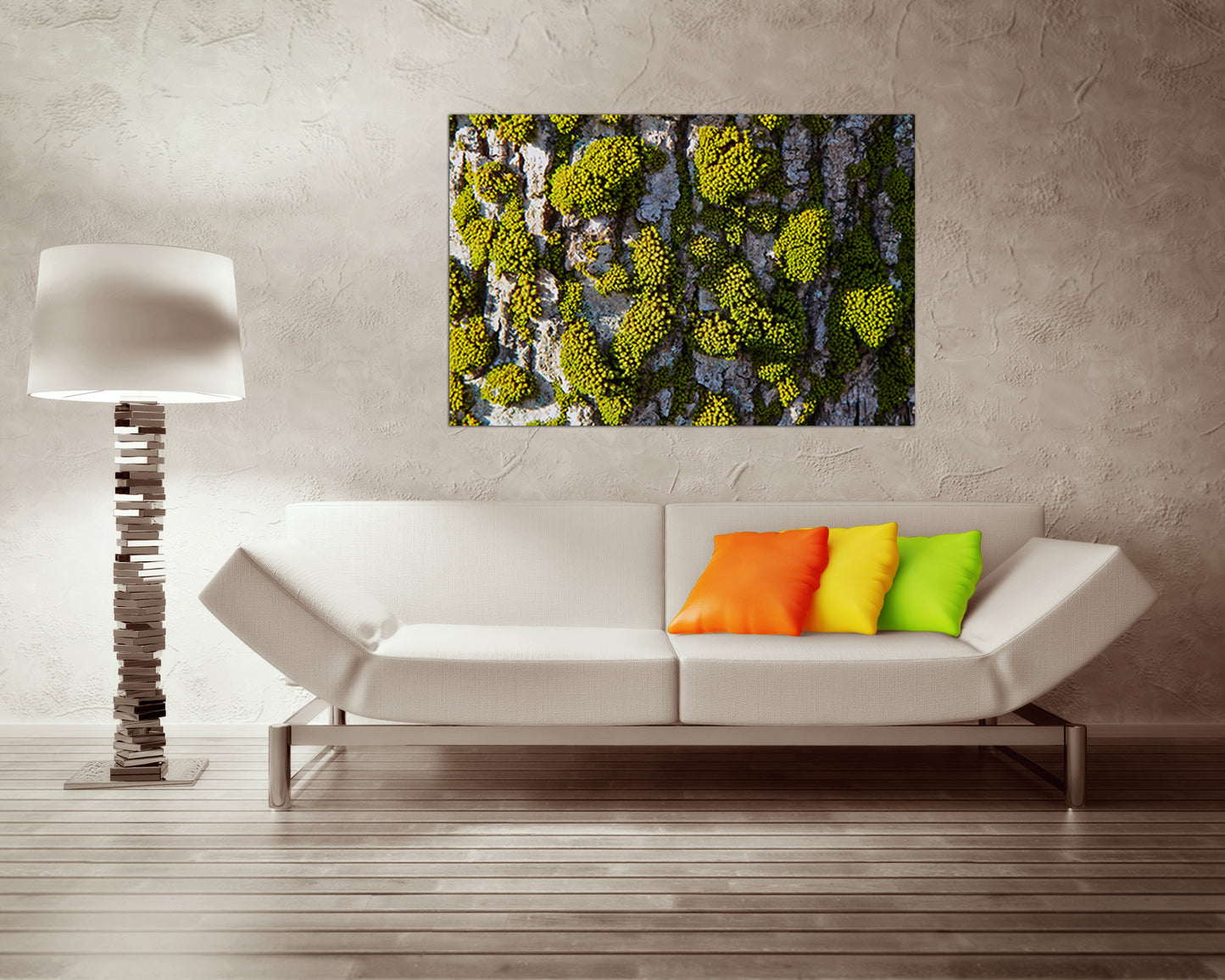 Moss print on canvas Nature wall decor Botanical art Forest Tree bark