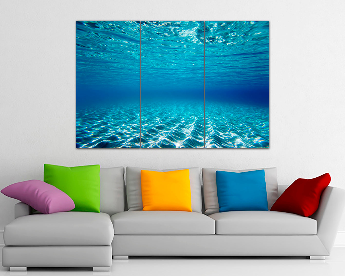 Ocean canvas Underwater decor Water wall art Undersea world Blue print Nature home art Sand photo