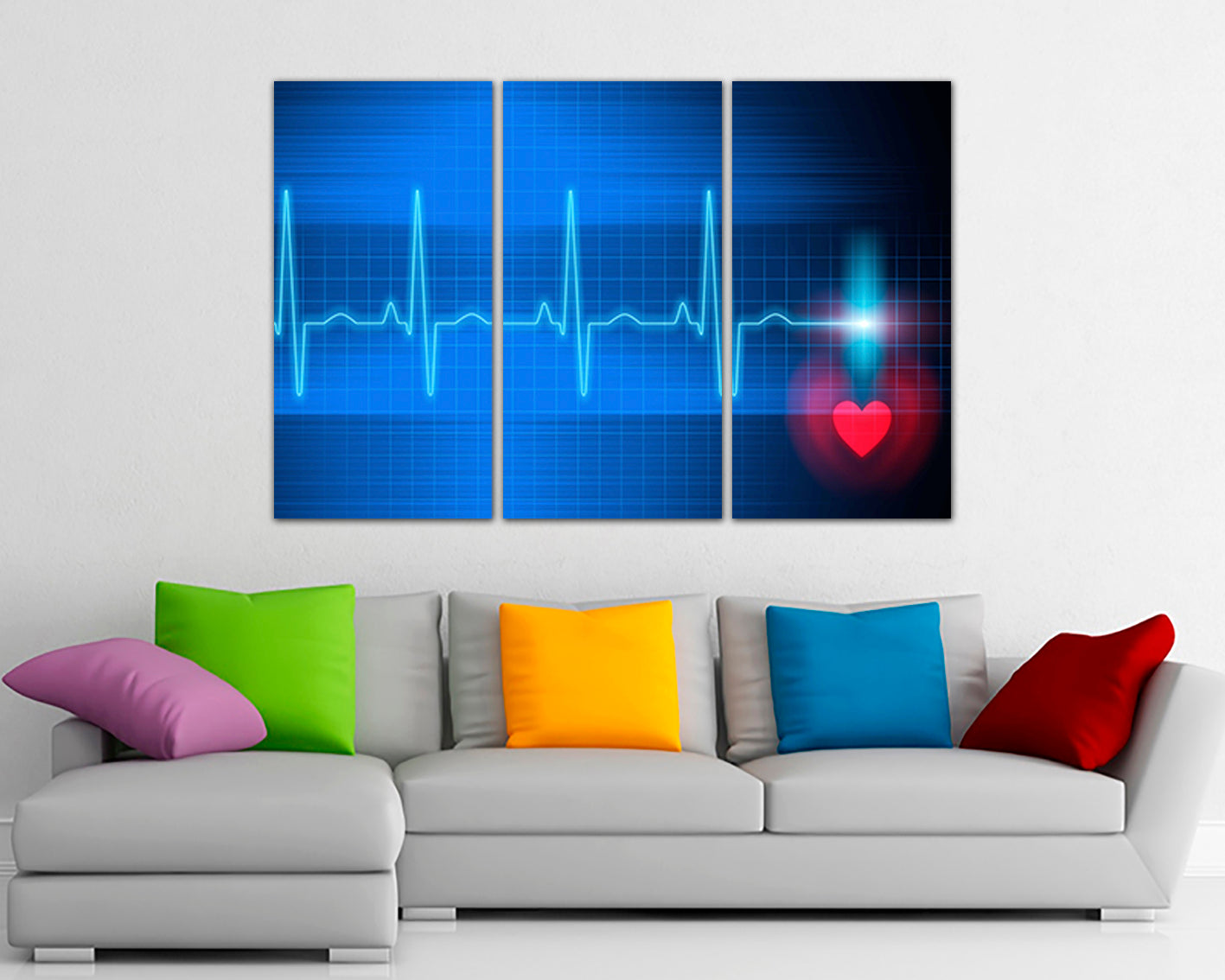 Cardiogram heart print on canvas Science decor Pulse Medical anatomy Stethoscope design Heart beat art works
