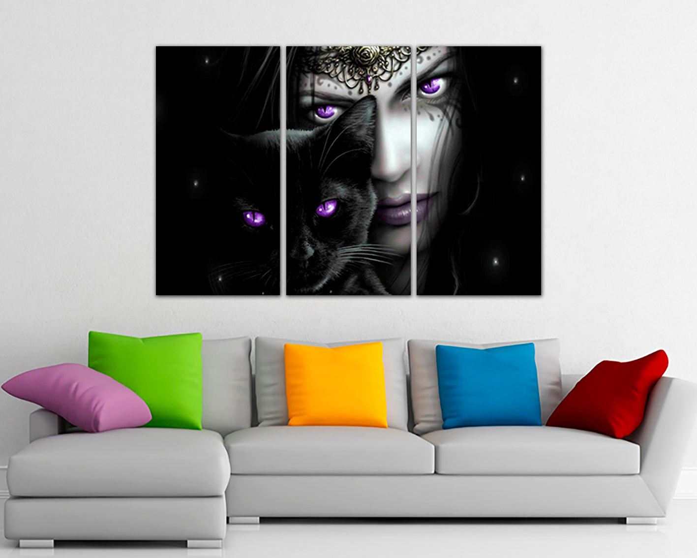 Gothic Victorian print on canvas Black cat décor for wall Magic art work