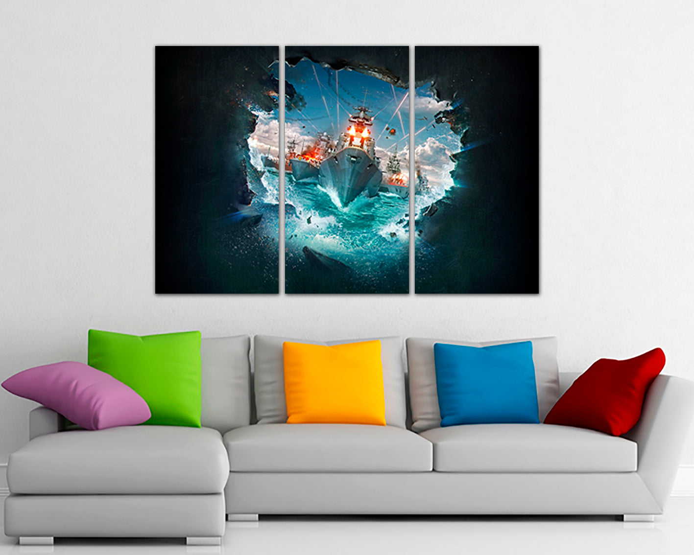 Warship canvas Kids wall art Nursery decor Sea battle Boy room artwork
