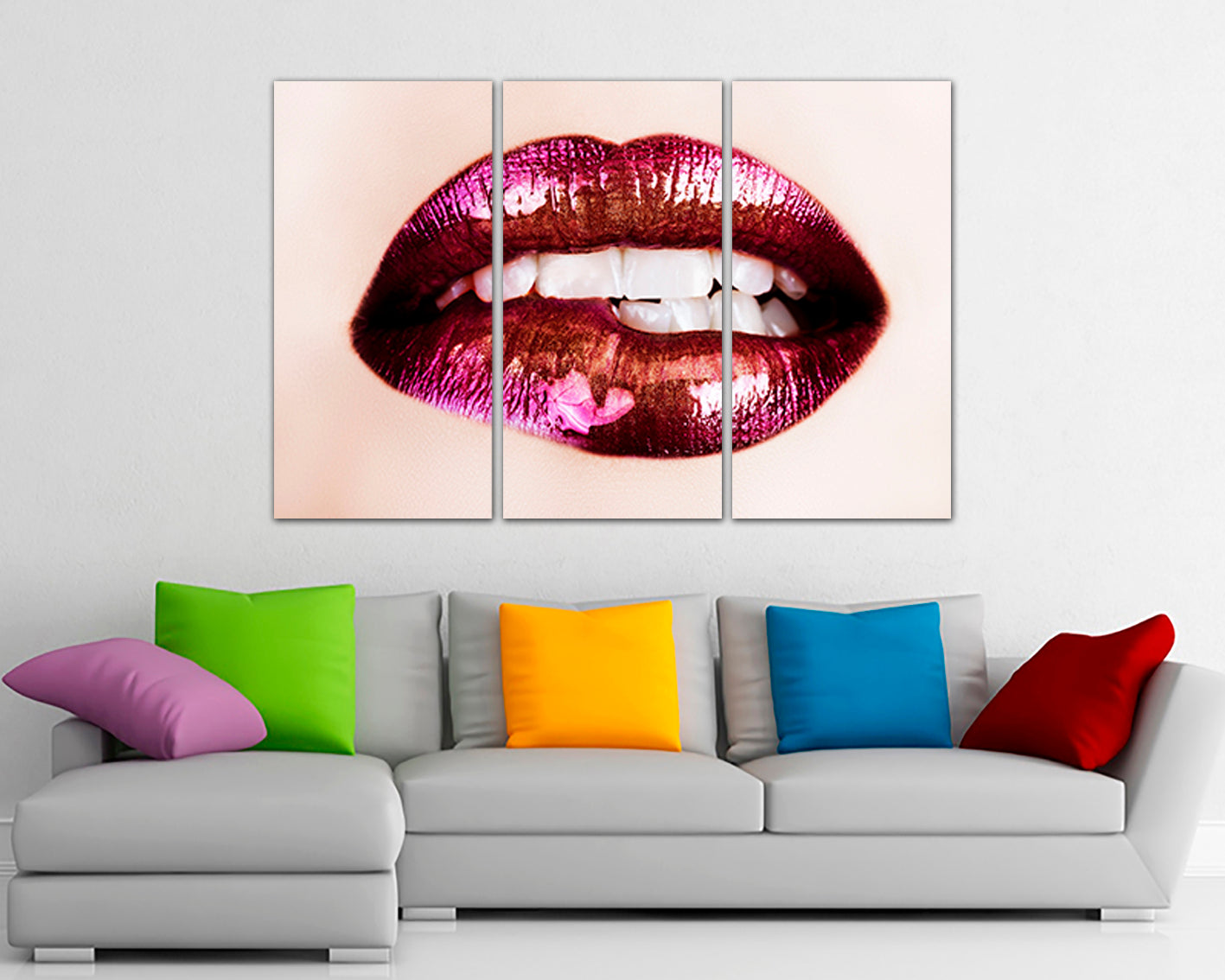 Red lips canvas Girls room decor Fashion art works ready to hang