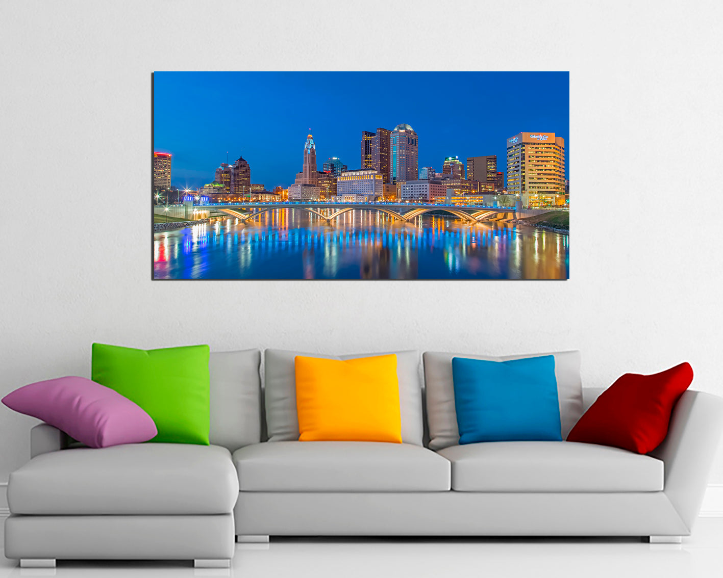 Wall art canvas Columbus Ohio city skyscraper travel ready to hang