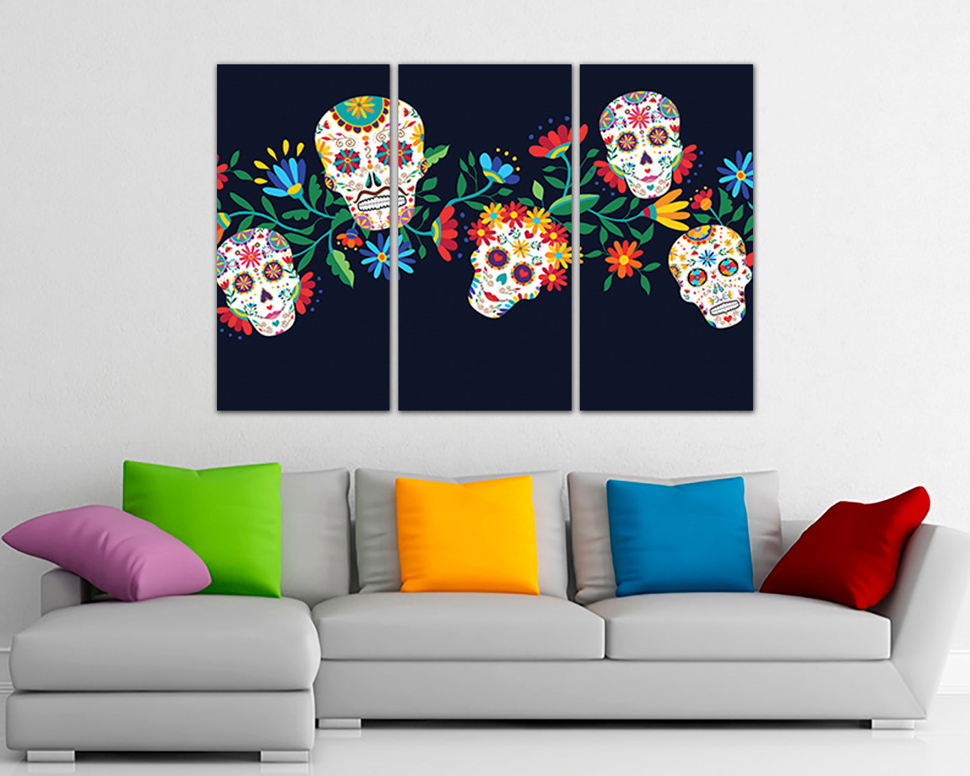Sugar skull canvas Mexican day dead Gothic home decor Flower art works ready to hang