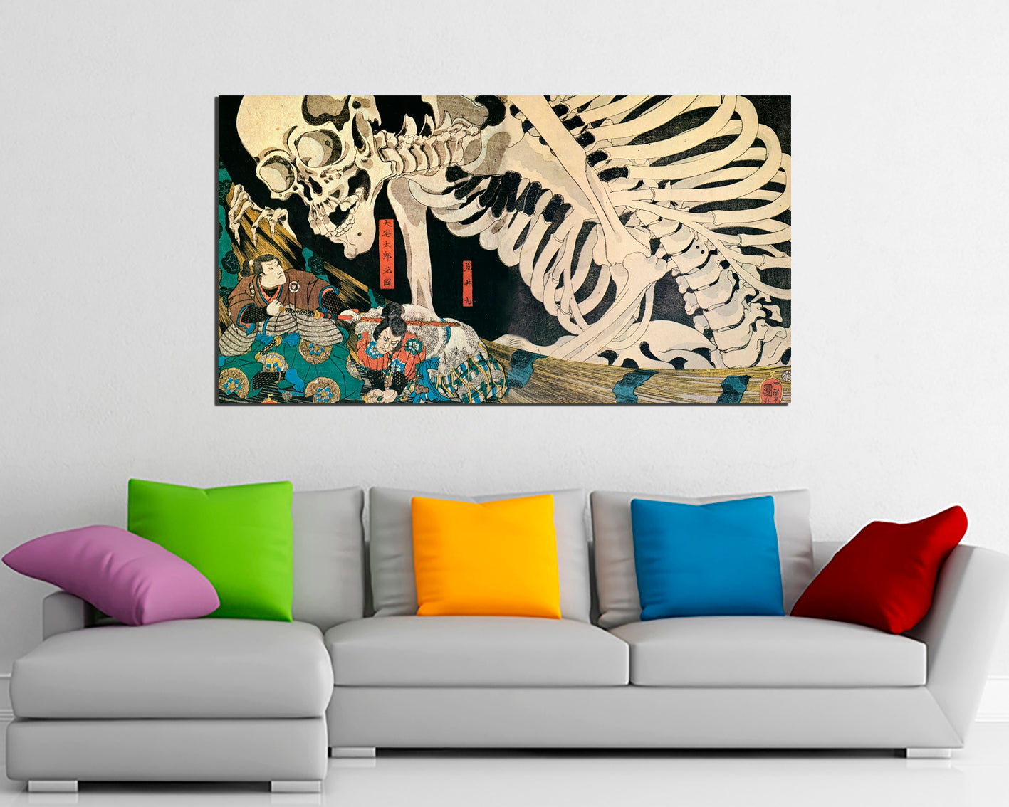 Skeleton canvas Samurai wall decor Japanese style art works Skeleton gift