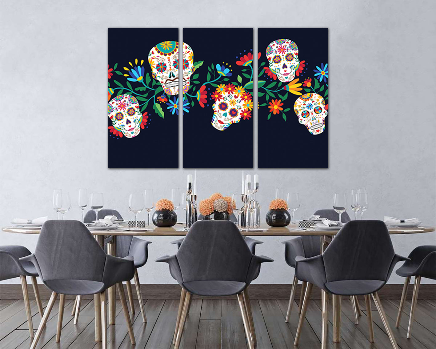Sugar skull canvas Mexican day dead Gothic home decor Flower art works ready to hang
