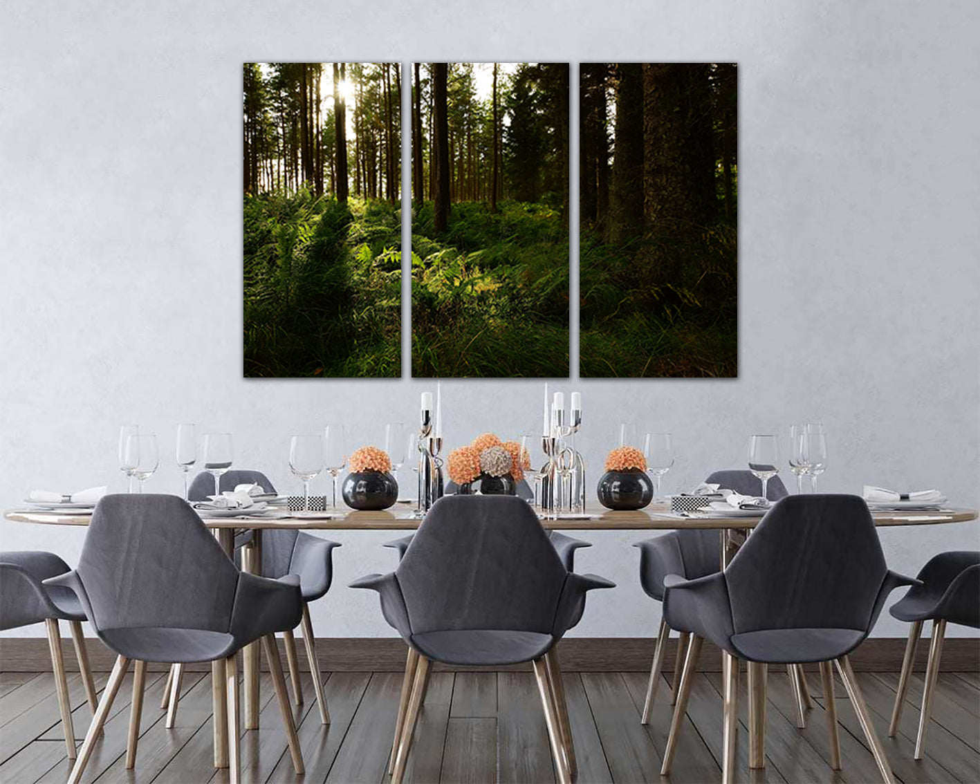 Forest canvas Trees wall print Nature art Fern leaf artwork