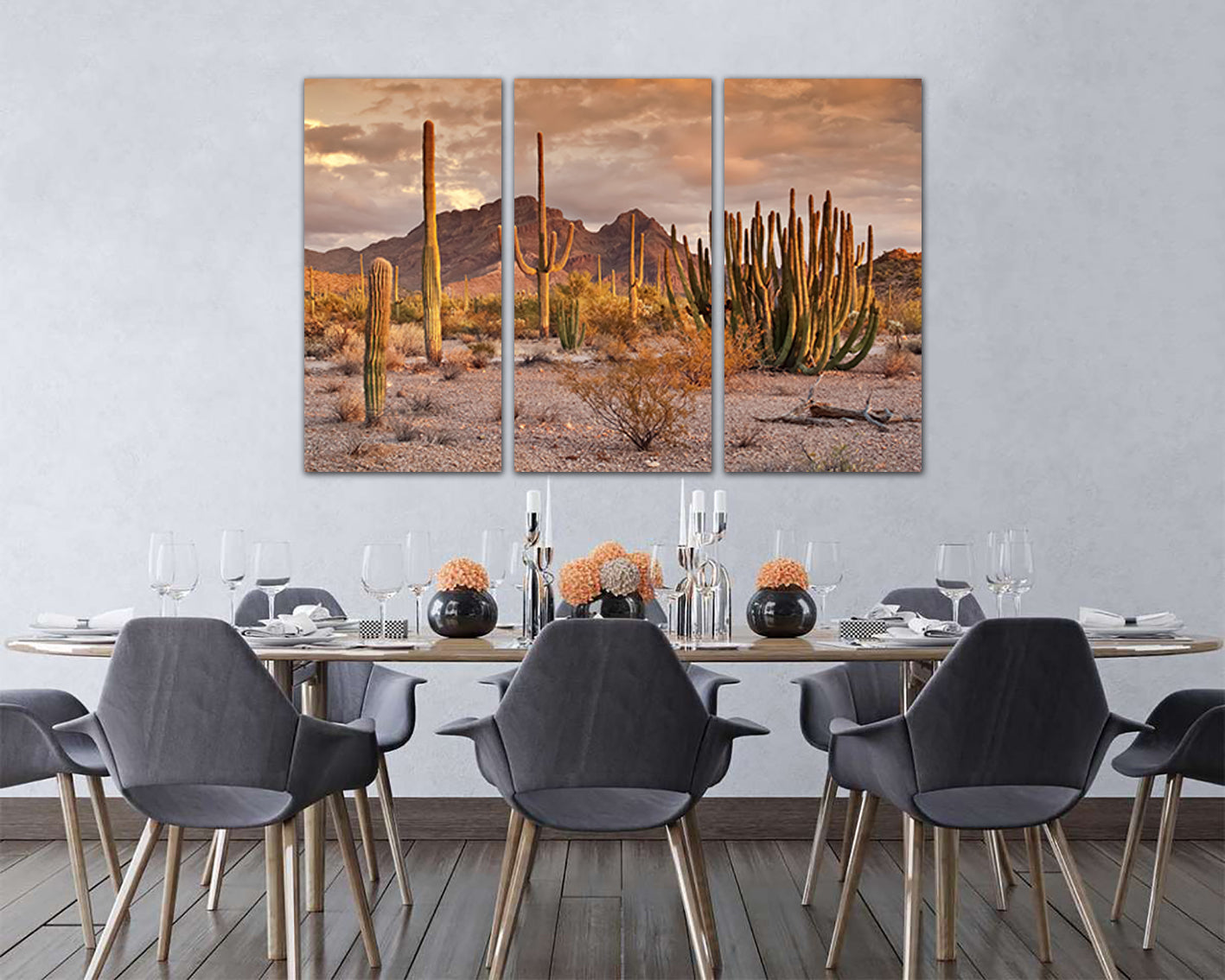 Cactus canvas set Nature print Landscape decor Mountain wall art Desert Succulent artwork