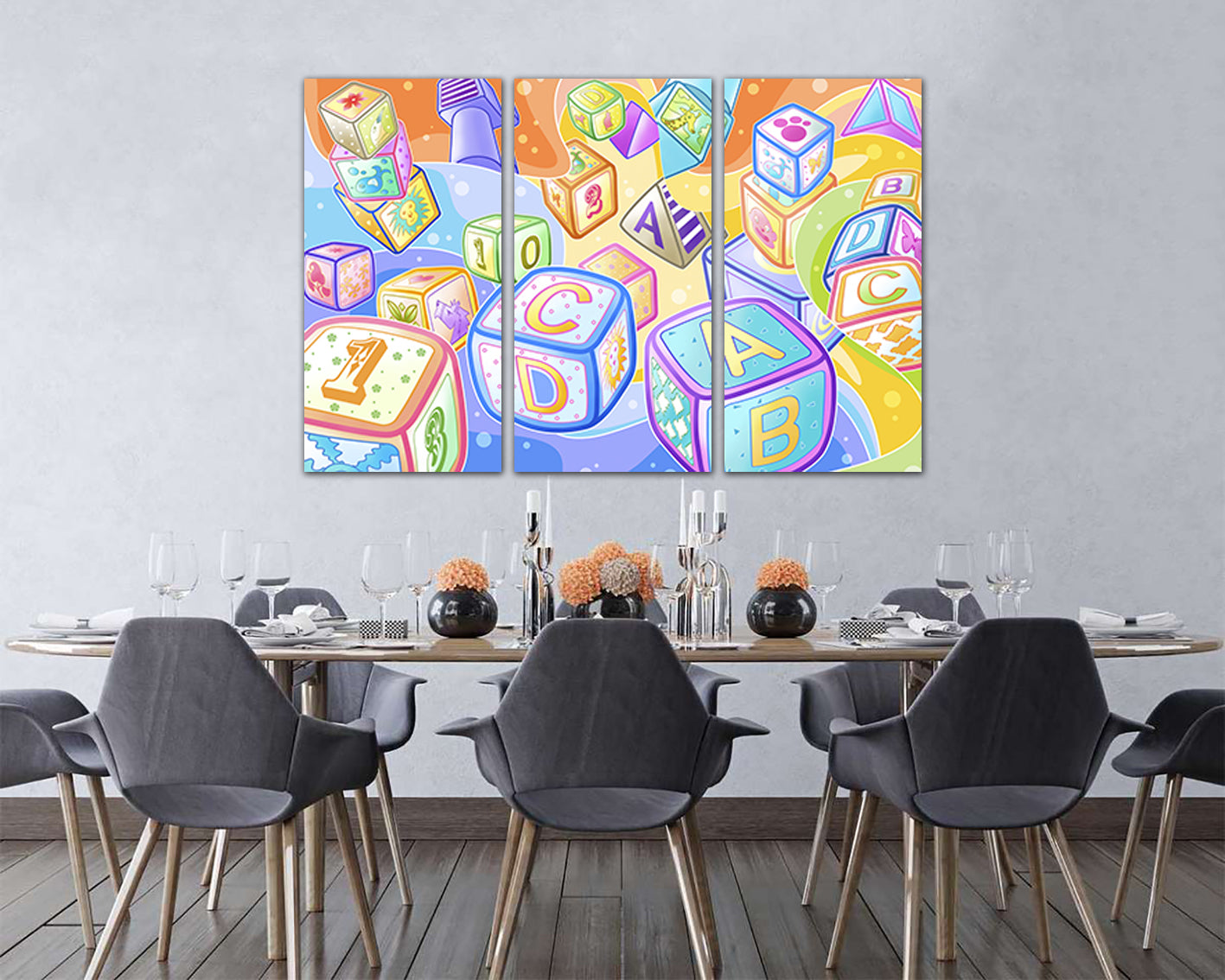 Letter canvas set Number print Baby cubes decor Kids artwork Pretty wall art