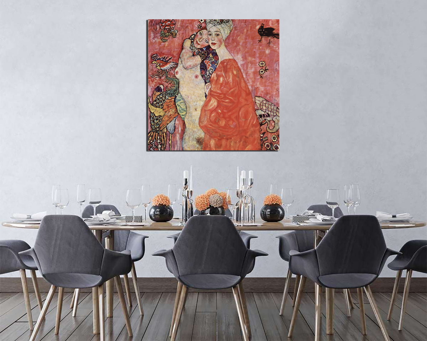 Girlfriends Klimt print on canvas Reproduction décor Two women art works Nude woman friend artworks