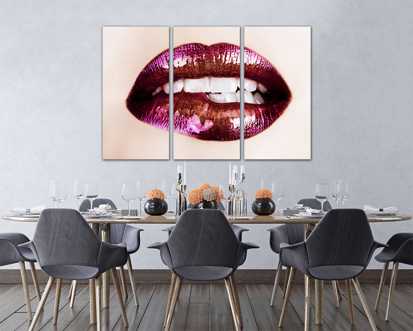 Red lips canvas Girls room decor Fashion art works ready to hang