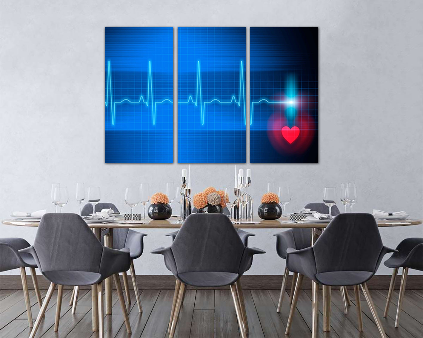 Cardiogram heart print on canvas Science decor Pulse Medical anatomy Stethoscope design Heart beat art works
