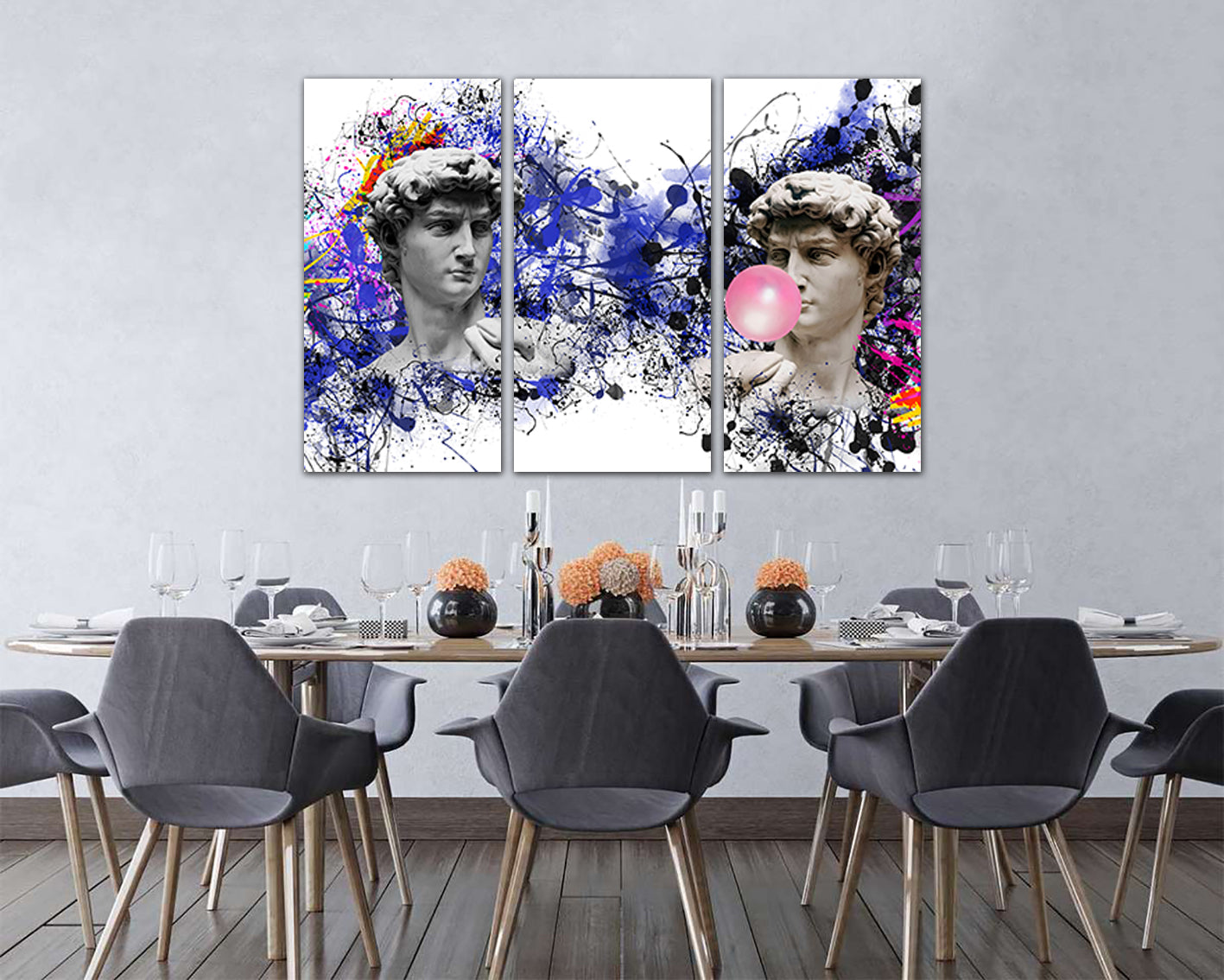 Michelangelo canvas David gift art works Bubble gum decor Greek mythology paint splatter