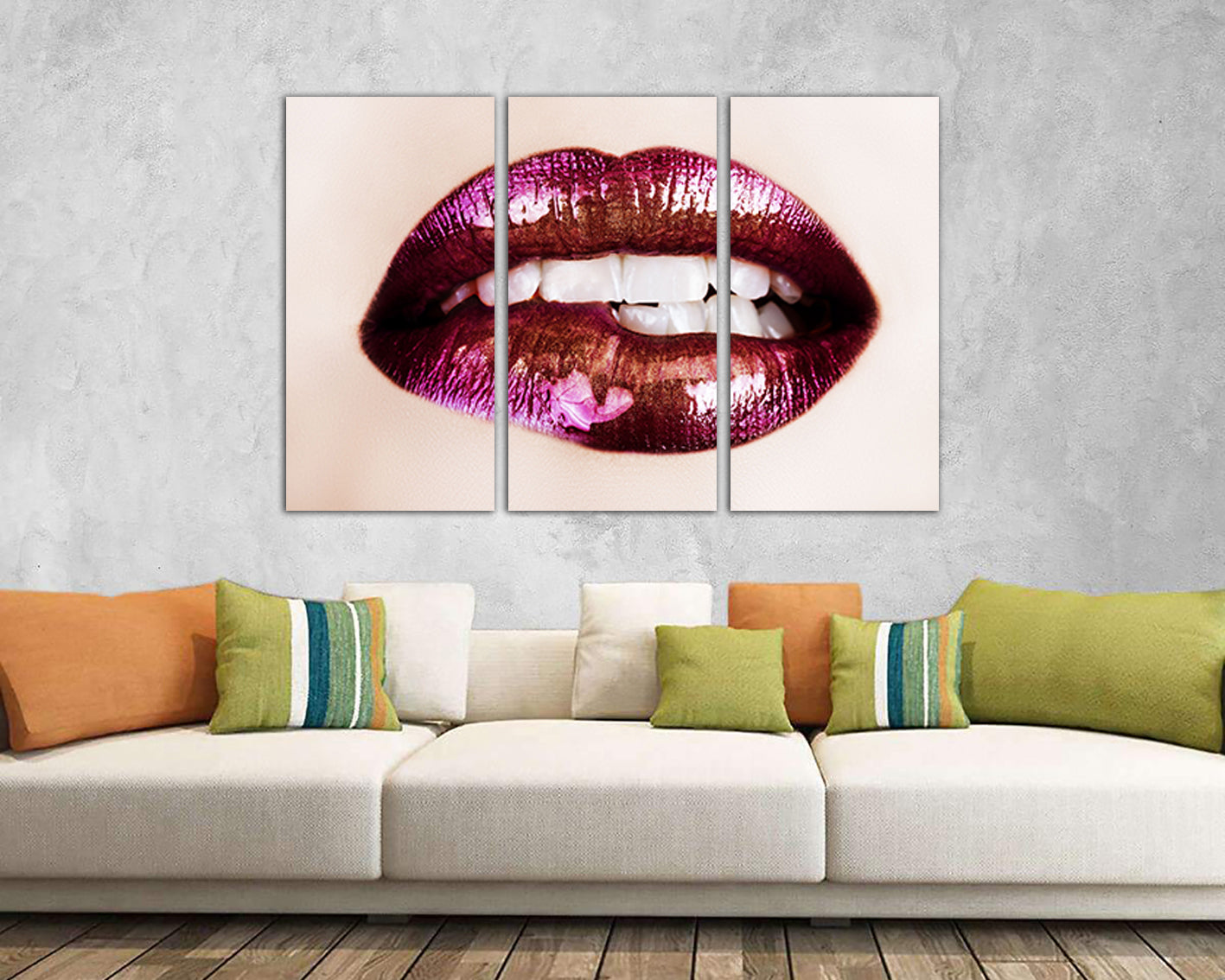Red lips canvas Girls room decor Fashion art works ready to hang