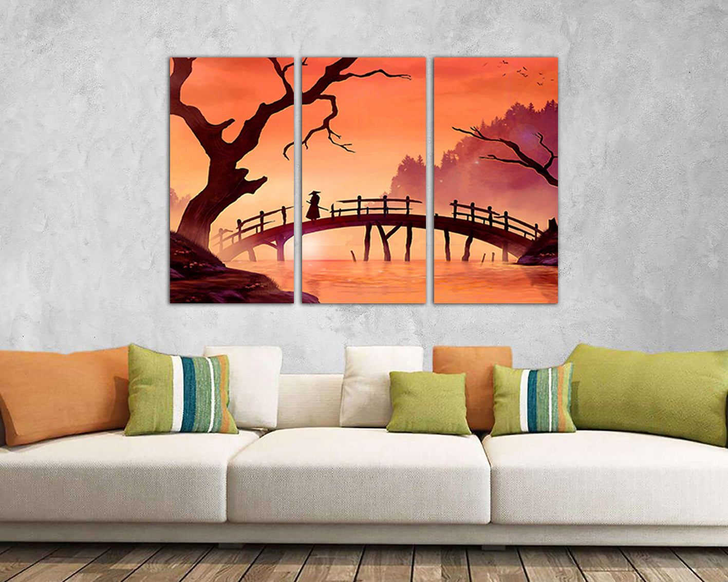 Samurai canvas Japanese art Traditional Japan Bridge wall art Samurai wall art Samurai wall décor Traditional art Gift samurai decor