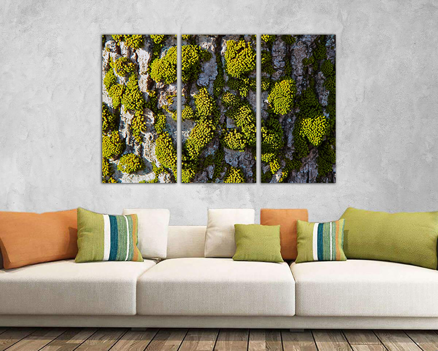 Moss print on canvas Nature wall decor Botanical art Forest Tree bark