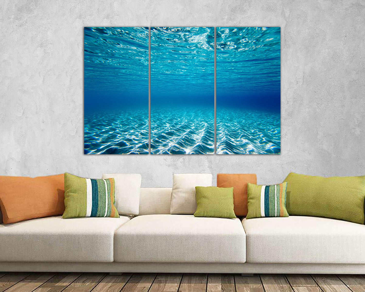 Ocean canvas Underwater decor Water wall art Undersea world Blue print Nature home art Sand photo