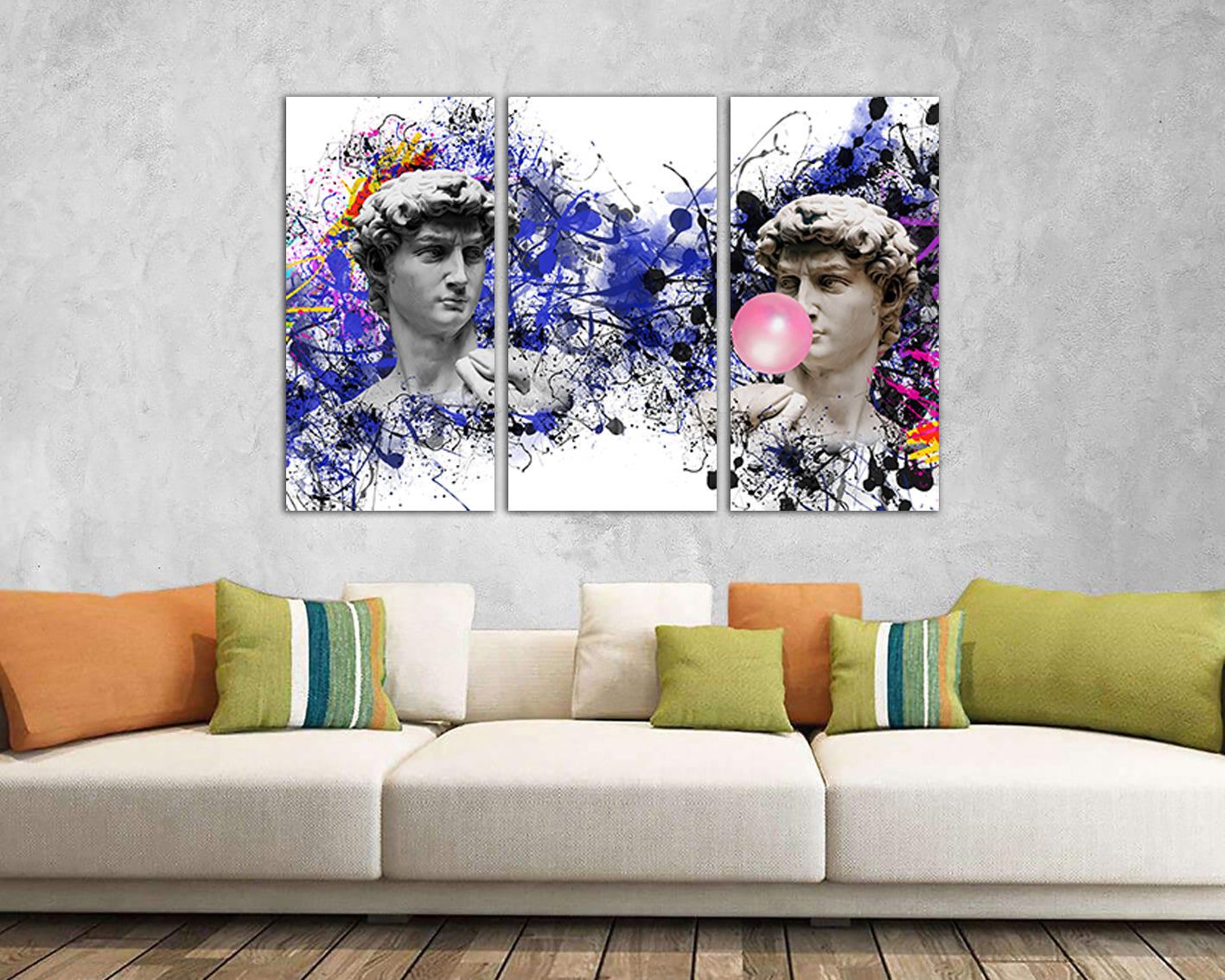 Michelangelo canvas David gift art works Bubble gum decor Greek mythology paint splatter