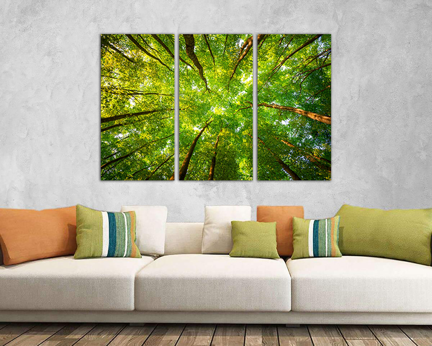 Wall art canvas Tree green forest print Landscape artwork Branches décor Crowns ready to hang