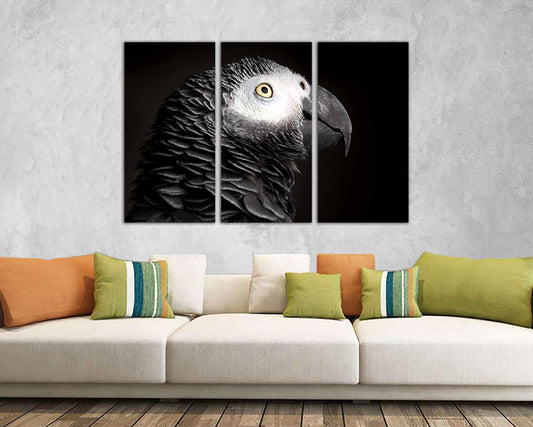 Grey parrot print Gallery wall set Bird canvas African grey Cockatoo bird art Tropical home photo
