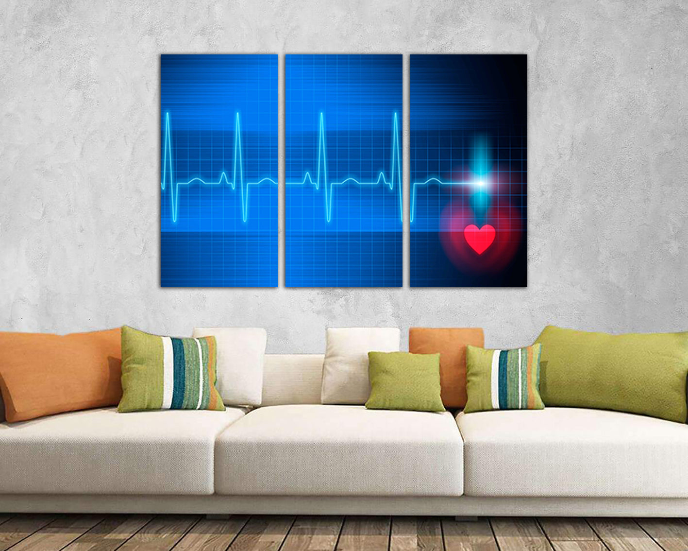 Cardiogram heart print on canvas Science decor Pulse Medical anatomy Stethoscope design Heart beat art works