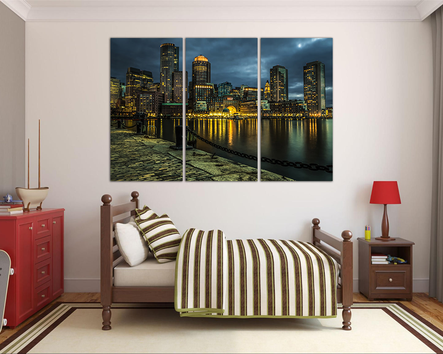Boston city skyline print on canvas travel decor
