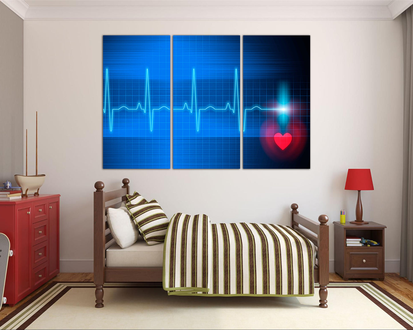 Cardiogram heart print on canvas Science decor Pulse Medical anatomy Stethoscope design Heart beat art works