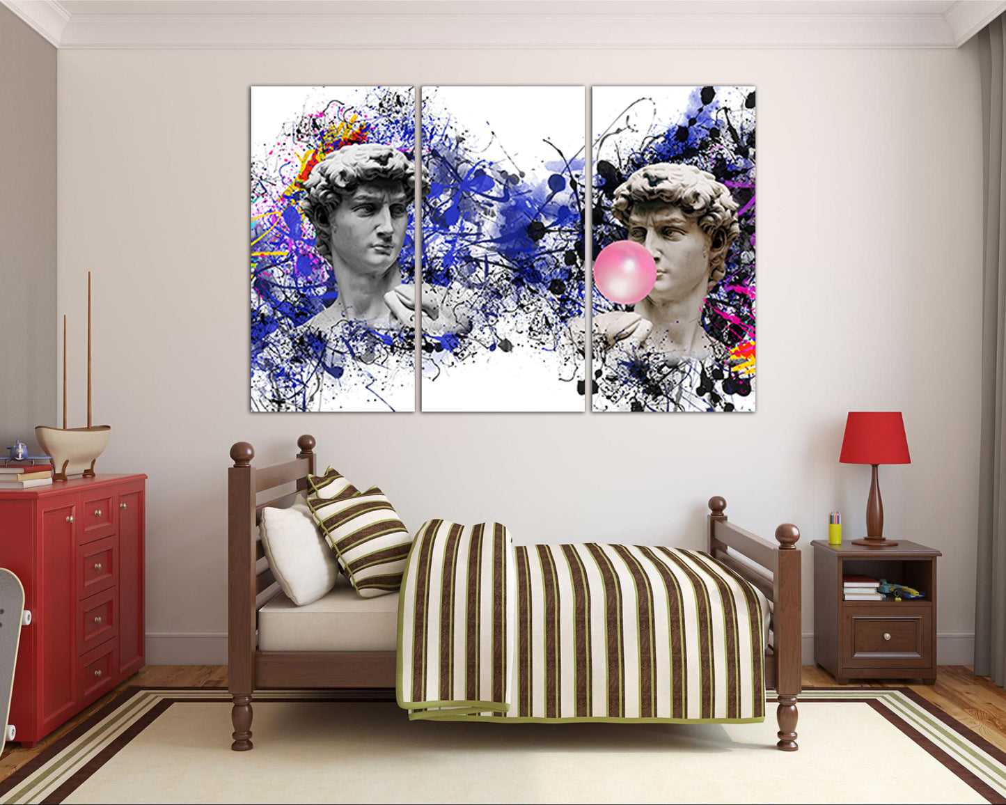 Michelangelo canvas David gift art works Bubble gum decor Greek mythology paint splatter