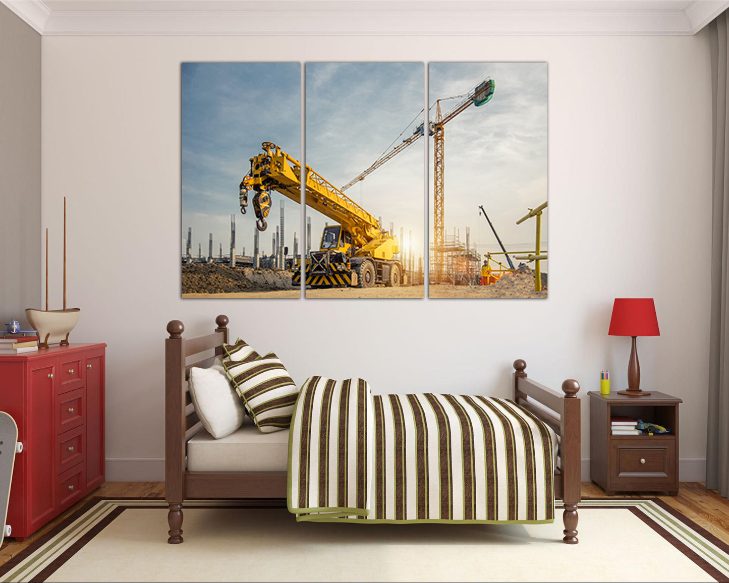 Crane canvas Construction sites Mechanism wall art Engine décor truck print