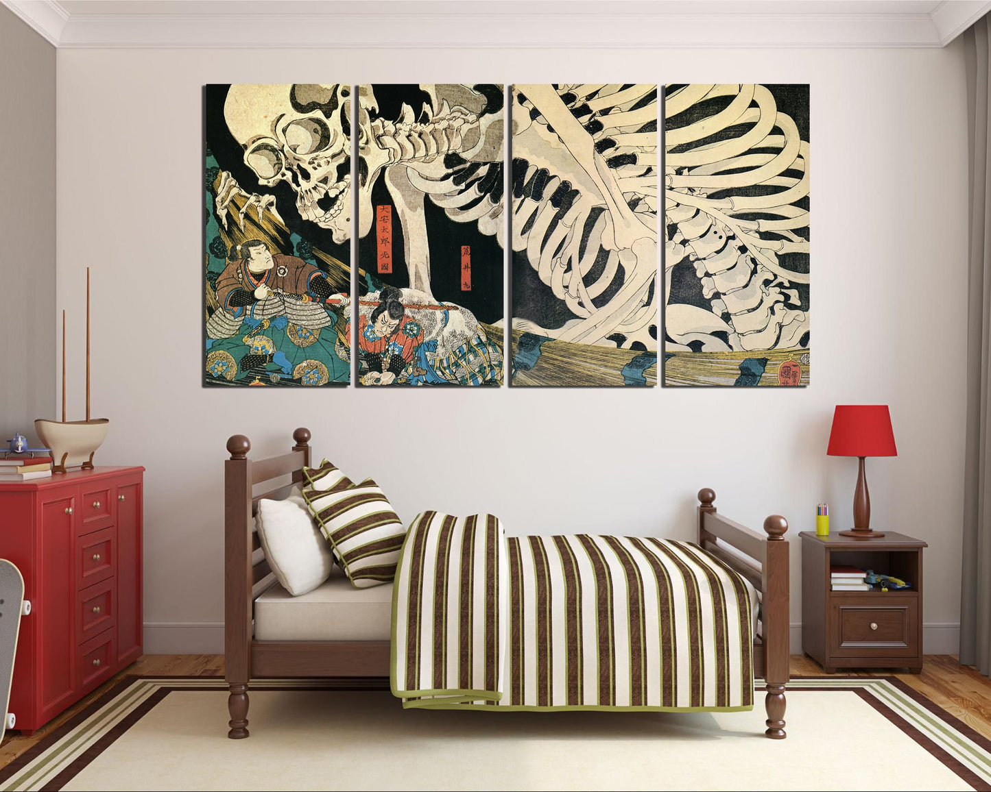 Skeleton canvas Samurai wall decor Japanese style art works Skeleton gift