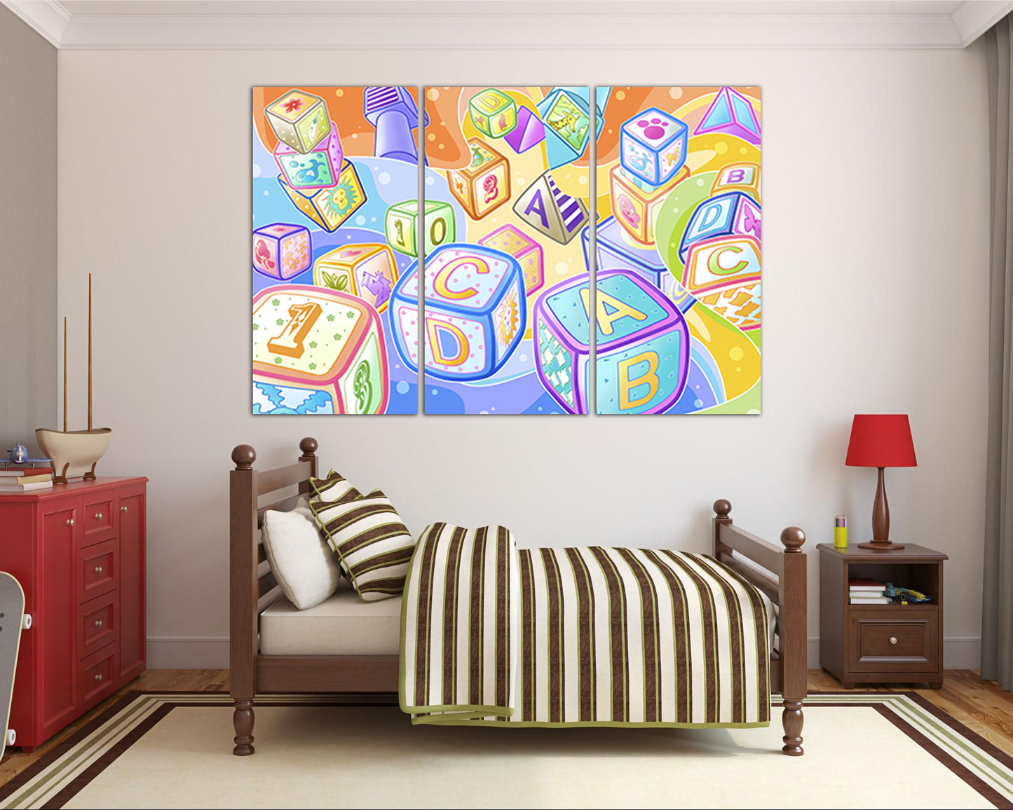 Letter canvas set Number print Baby cubes decor Kids artwork Pretty wall art